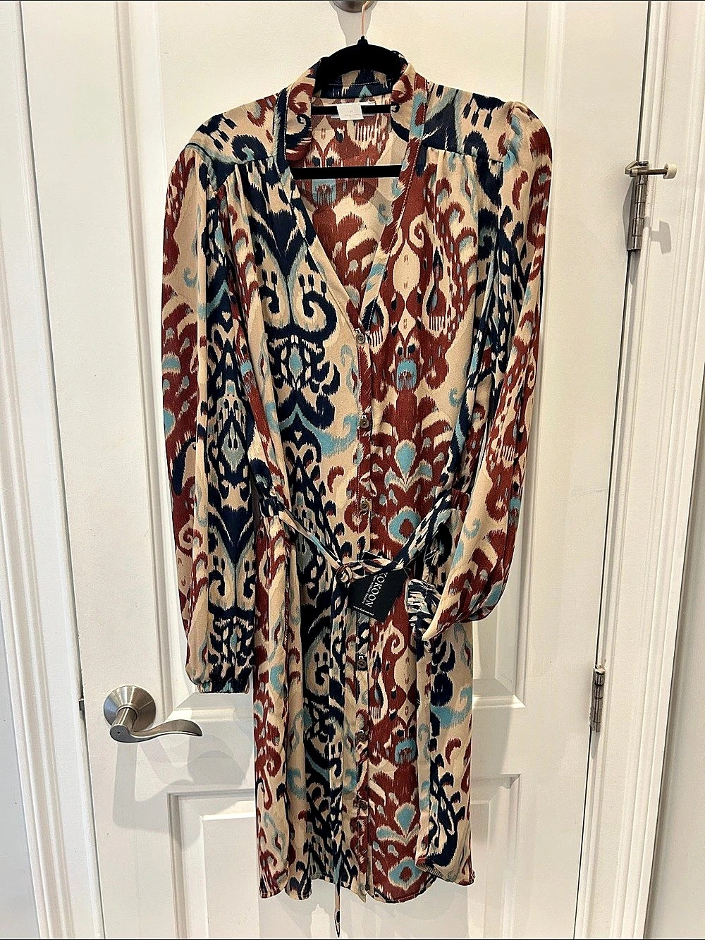 KOKOON Abstract Print Midi Dress in Brown & Blue Size Medium